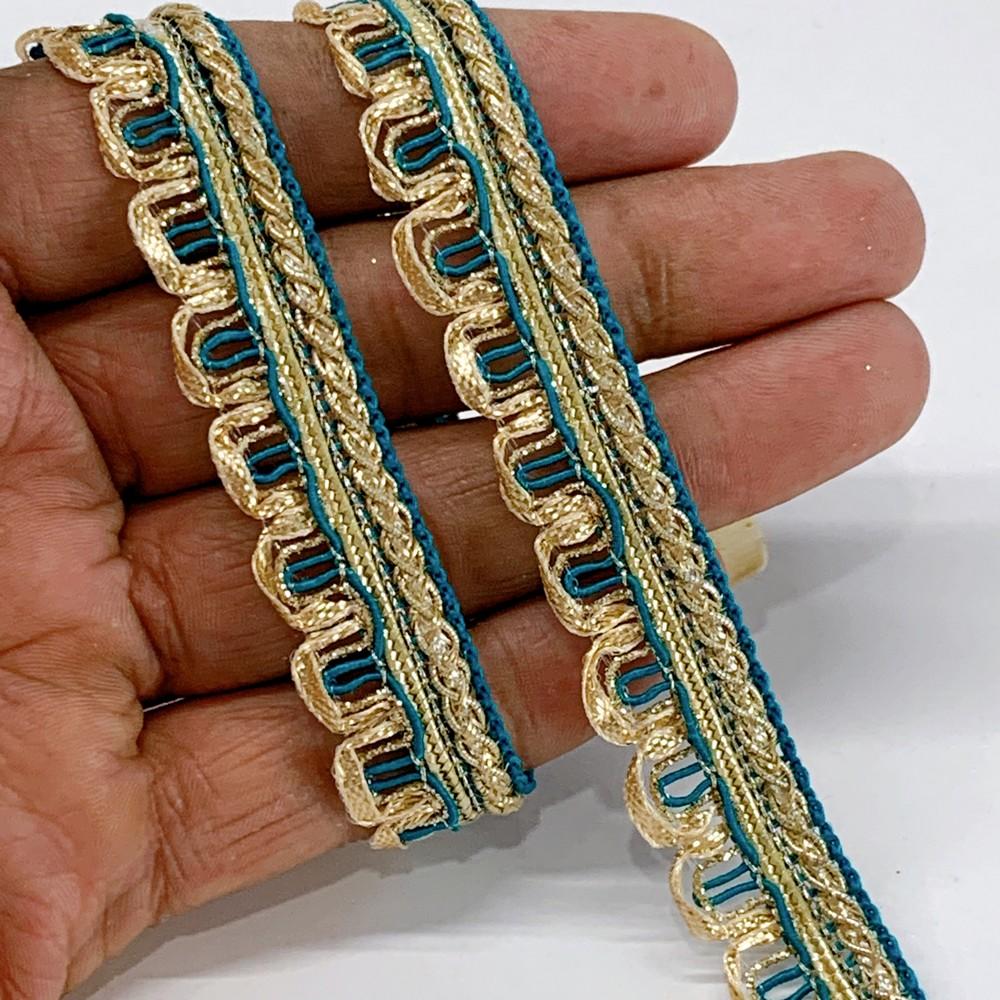 14 mm Crochet Knitted Decorative Ribbon, shown on white cotton
