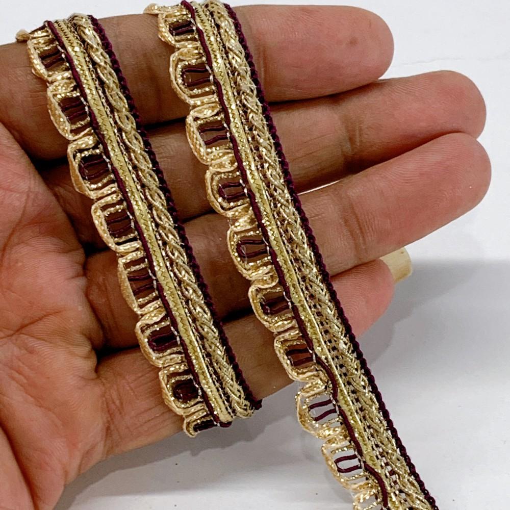 14 mm Crochet Knitted Decorative Ribbon, shown on white cotton