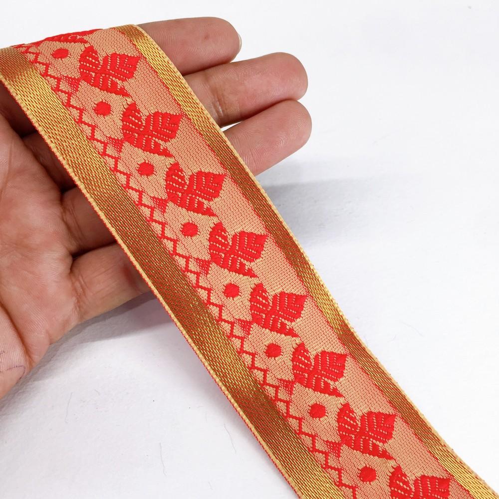 40mm Designer Colorful Jacquard Lace, shown on white cotton