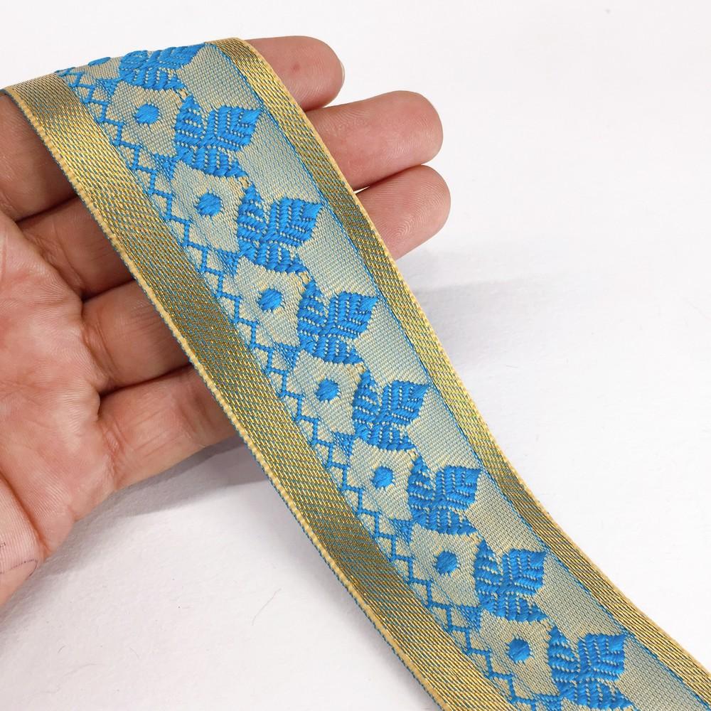 40mm Designer Colorful Jacquard Lace, shown on white cotton
