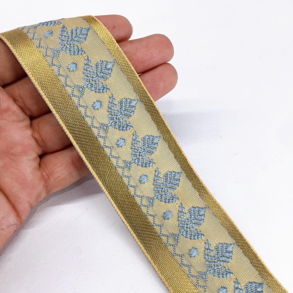 40mm Designer Colorful Jacquard Lace, shown on white cotton