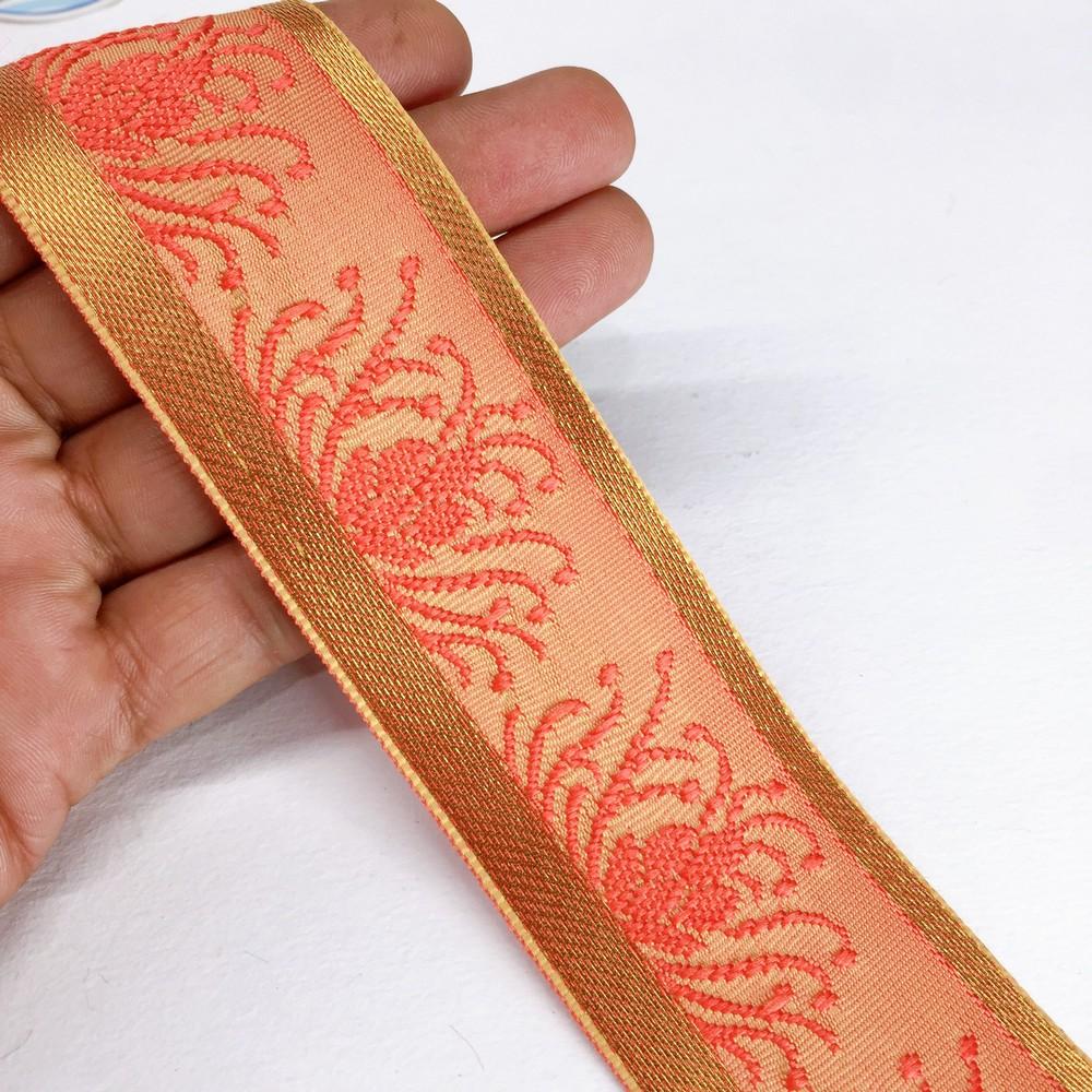 42 mm Designer Colorful Jacquard Lace, shown on white cotton