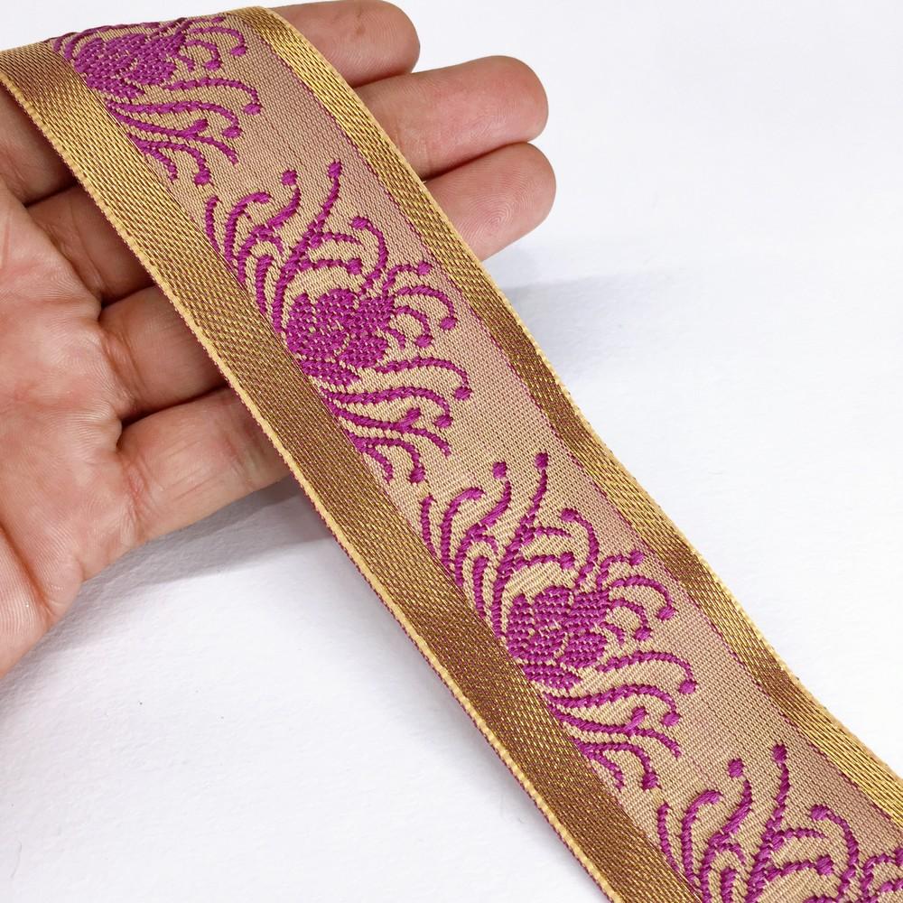 42 mm Designer Colorful Jacquard Lace, shown on white cotton