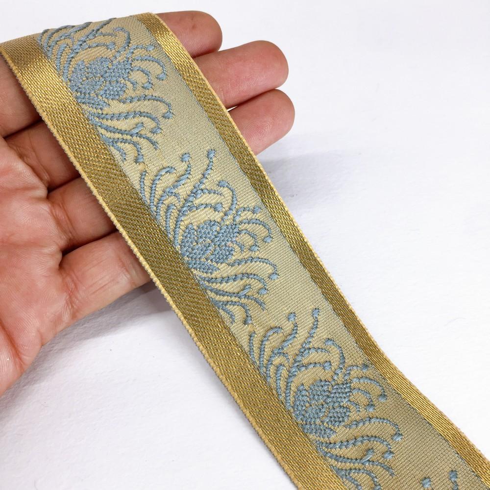 42 mm Designer Colorful Jacquard Lace, shown on white cotton