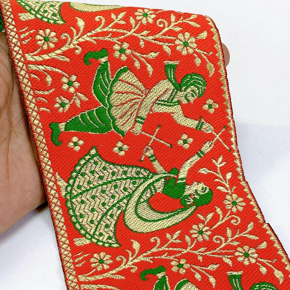 100mm Navratri Special Designer Banarasi Lace, shown on white cotton