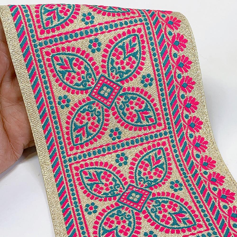 110mm Navratri Special Designer Banarasi Lace, shown on white cotton