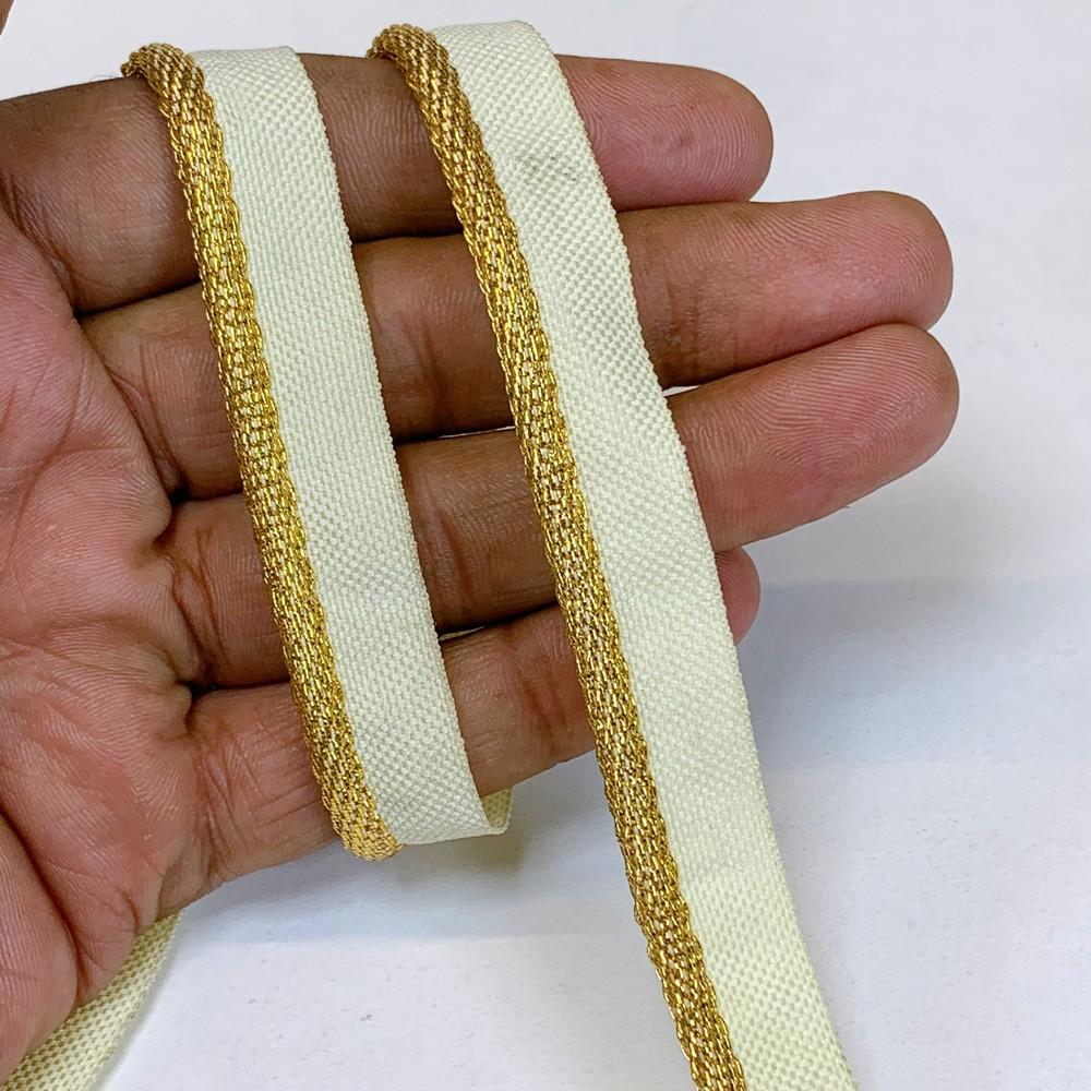 14 mm Fancy Colorful Piping Lace, shown on white cotton