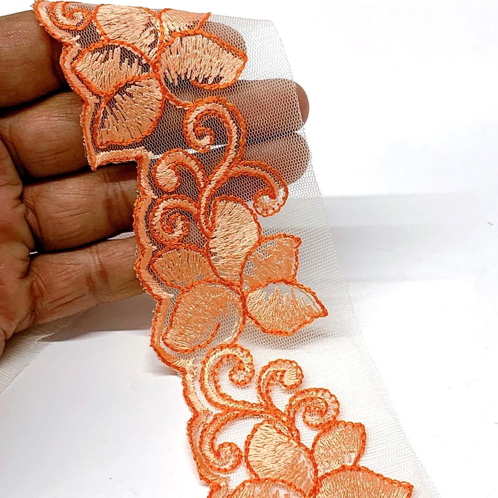48 mm Designer Cutwork Embroidery Lace, shown on white cotton