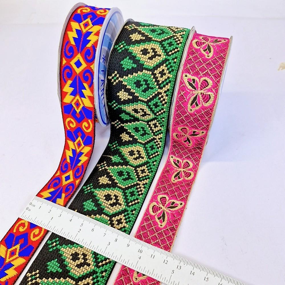 Assorted Vintage Jacquard Ribbons (PACK OF 3), shown on white cotton