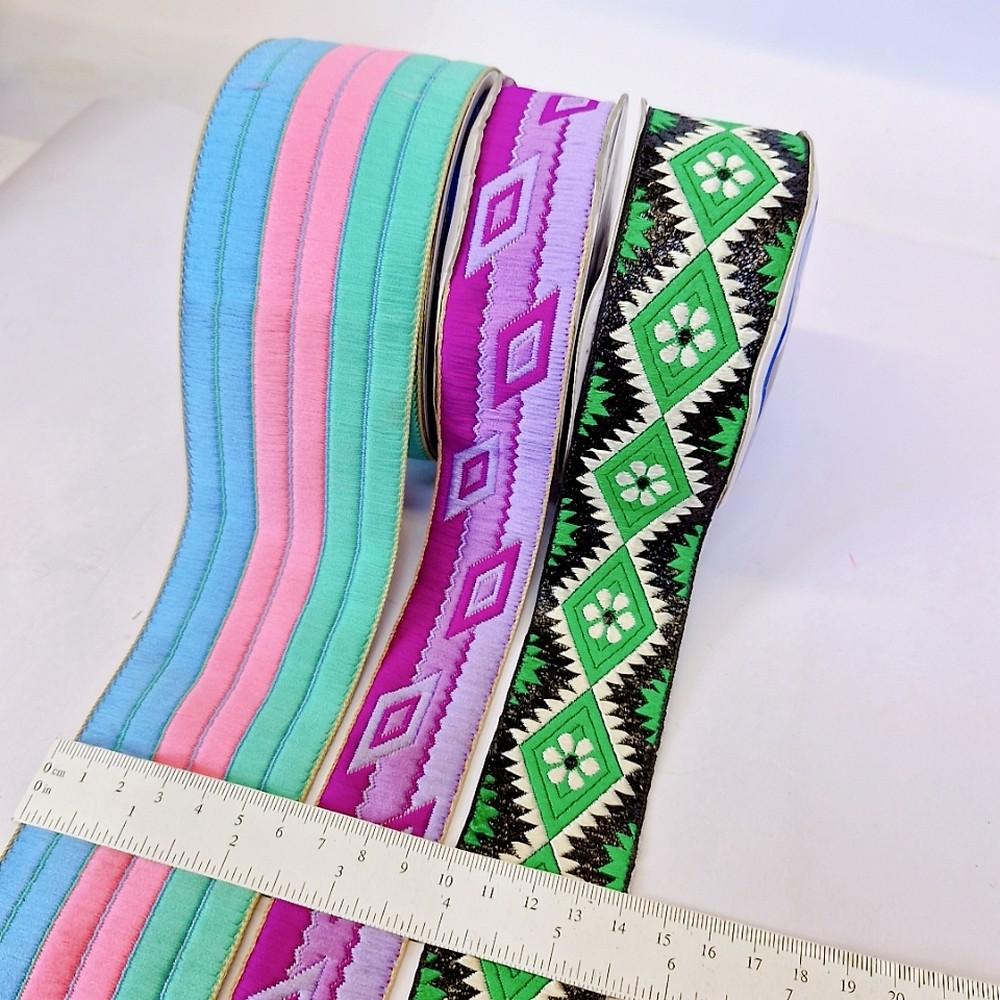 Assorted Vintage Jacquard Ribbons (PACK OF 3), shown on white cotton