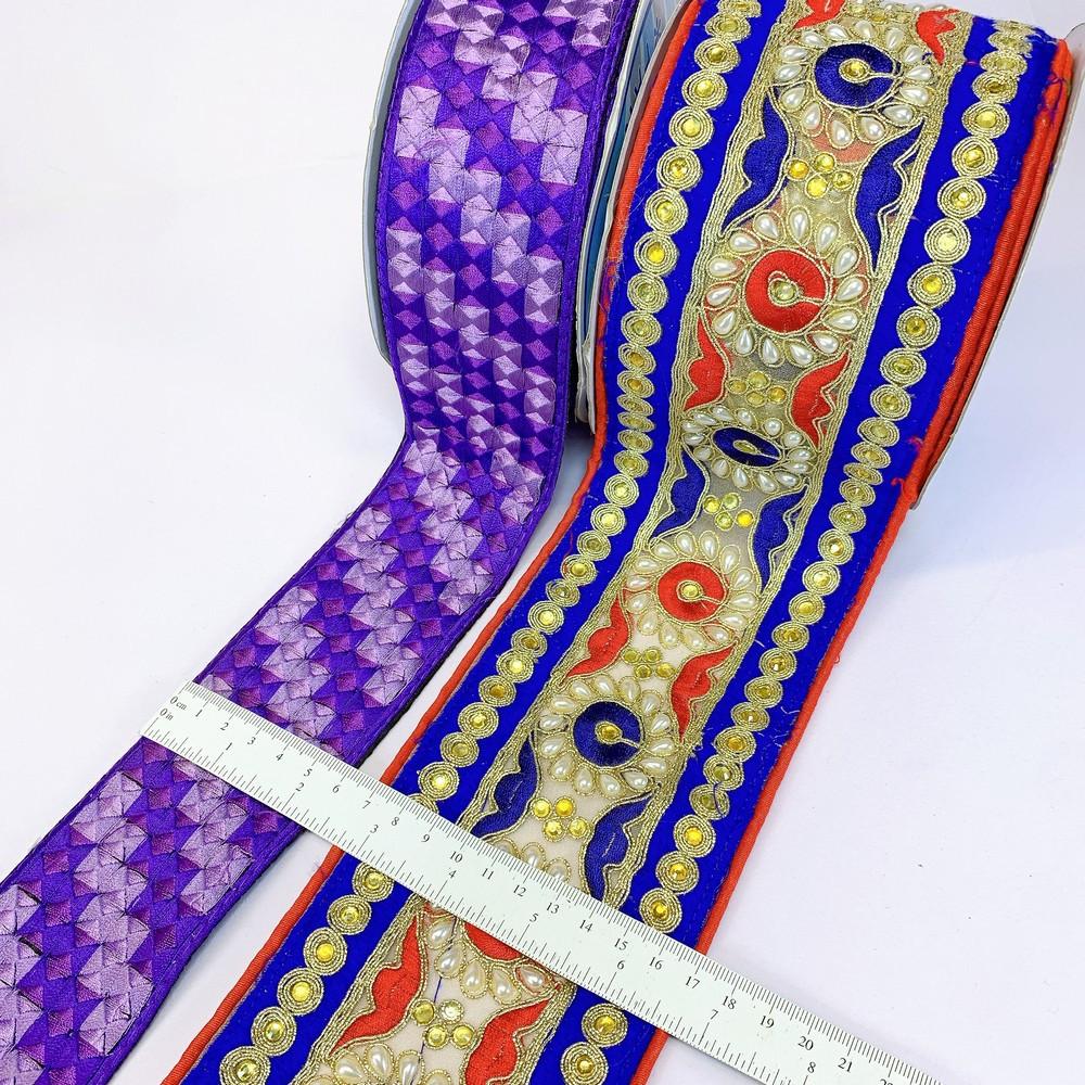 Assorted Vintage Embroidery Ribbons (PACK OF 2), shown on white cotton