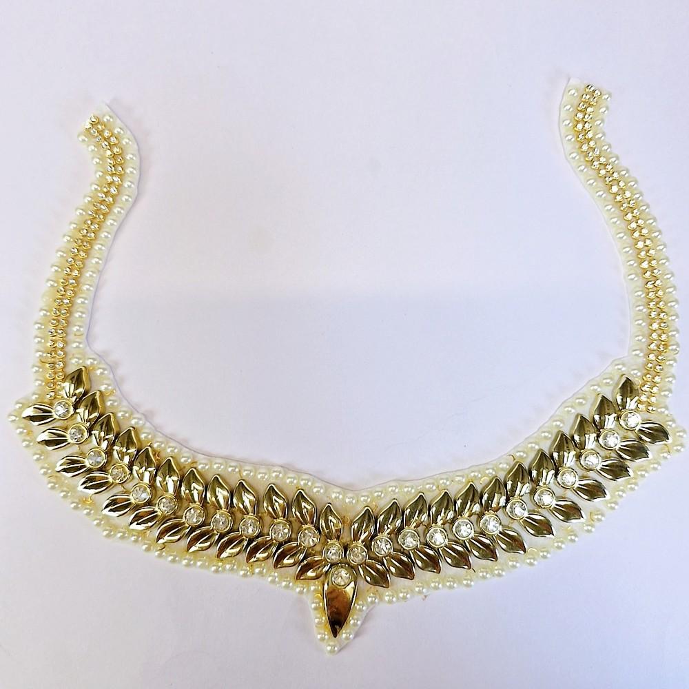 Lami 24 X 22 cm Designer Pearl and Beaded Neckline Patches, shown on white cotton