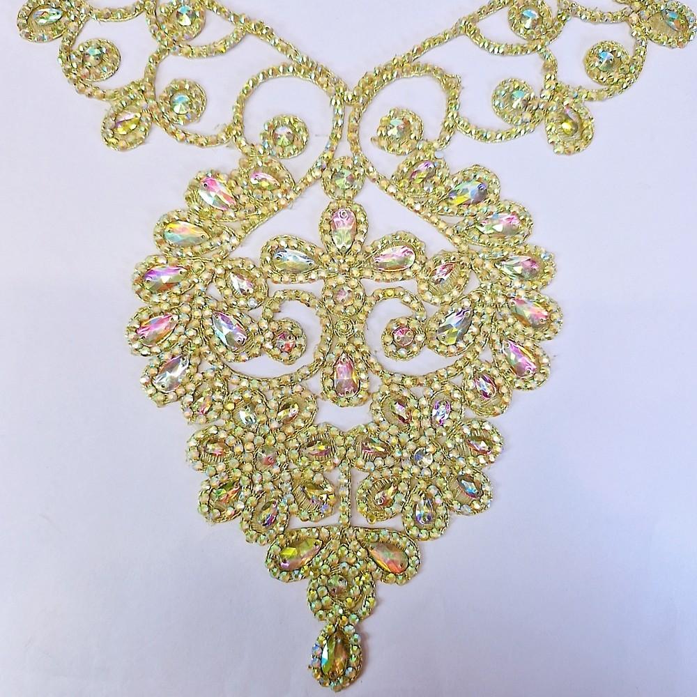 Lami 26 X 42 cm Designer Stone And Pearl Work Neckline Patches, shown on white cotton