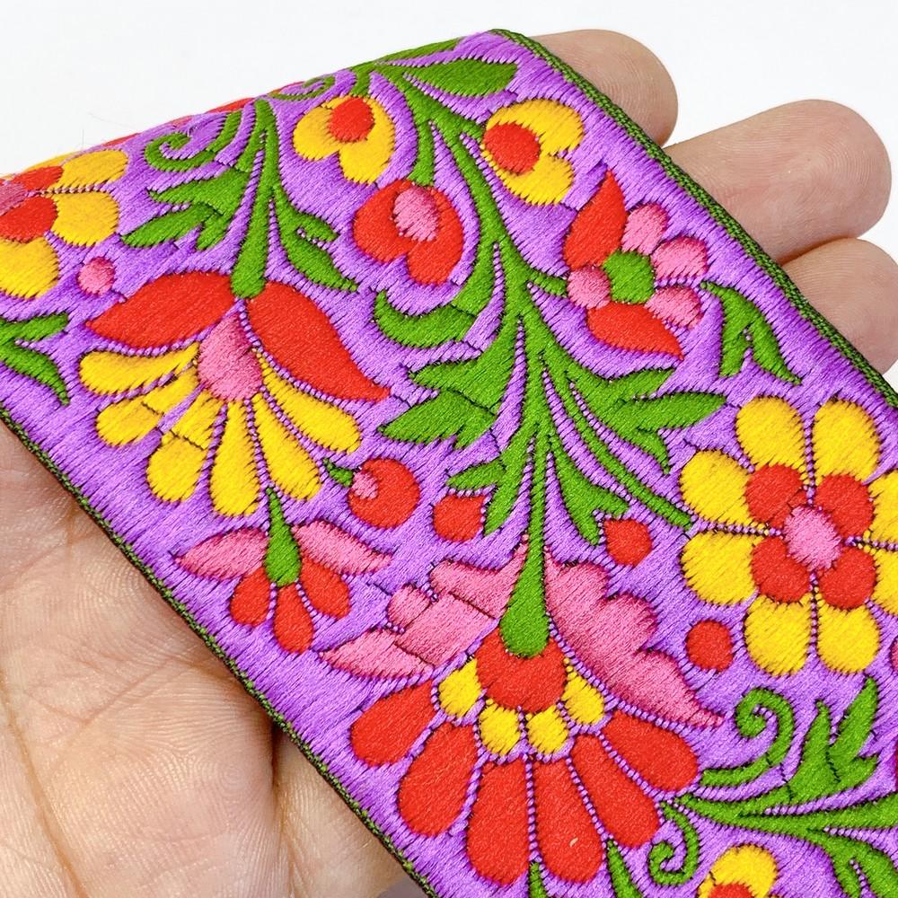 68 mm Designer Parsi Jacquard Ribbon, shown on white cotton
