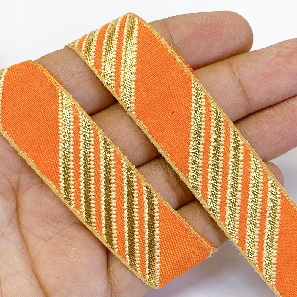 20mm Designer Jacquard Ribbon With Zari Threads, shown on white cotton