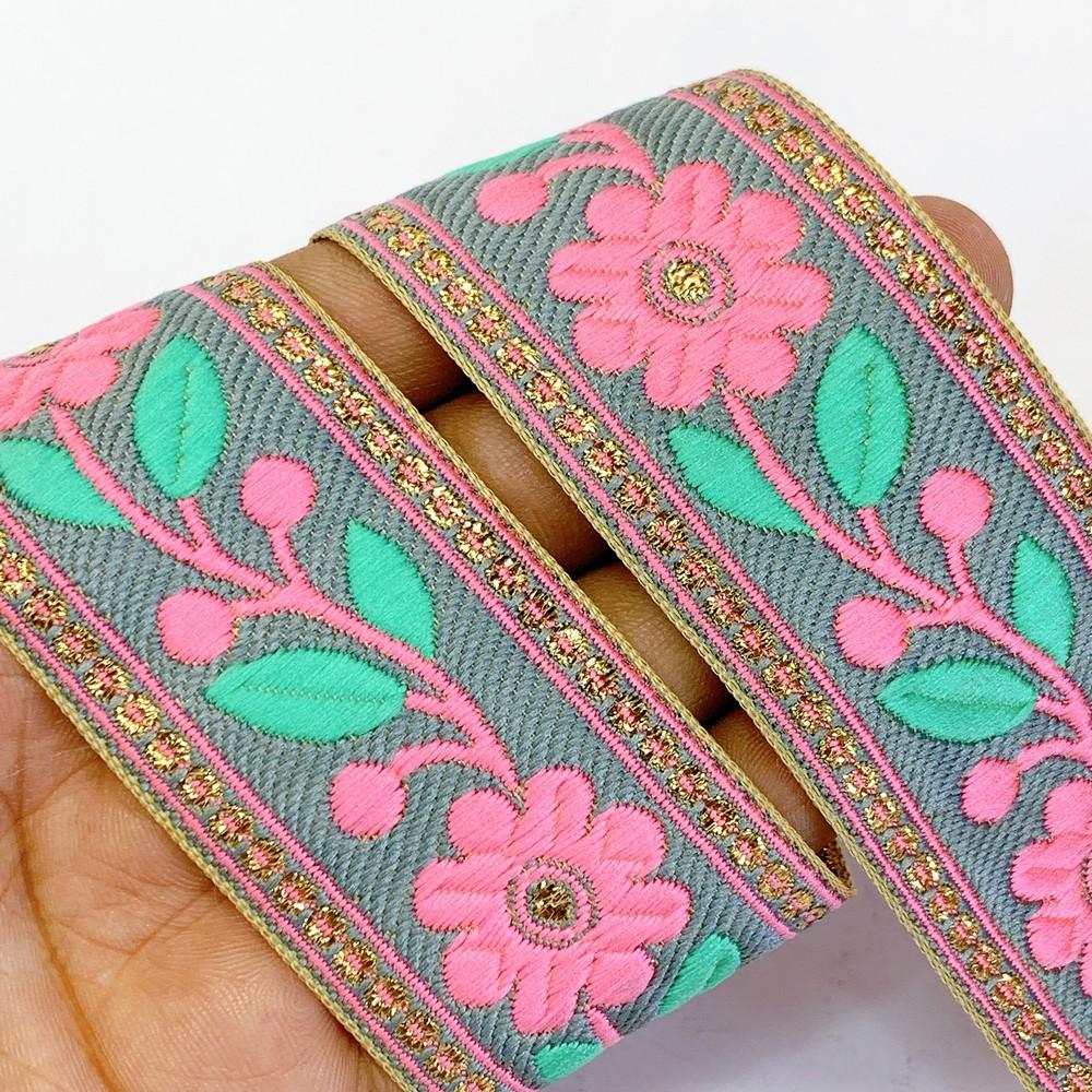 32 mm Designer Colourful Jacquard Ribbons, shown on white cotton