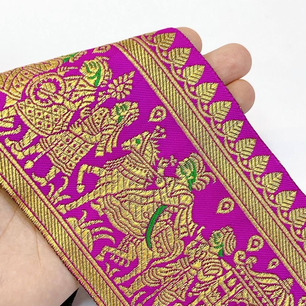 100 mm Designer Banarasi Barat Jacquard Ribbons, shown on white cotton