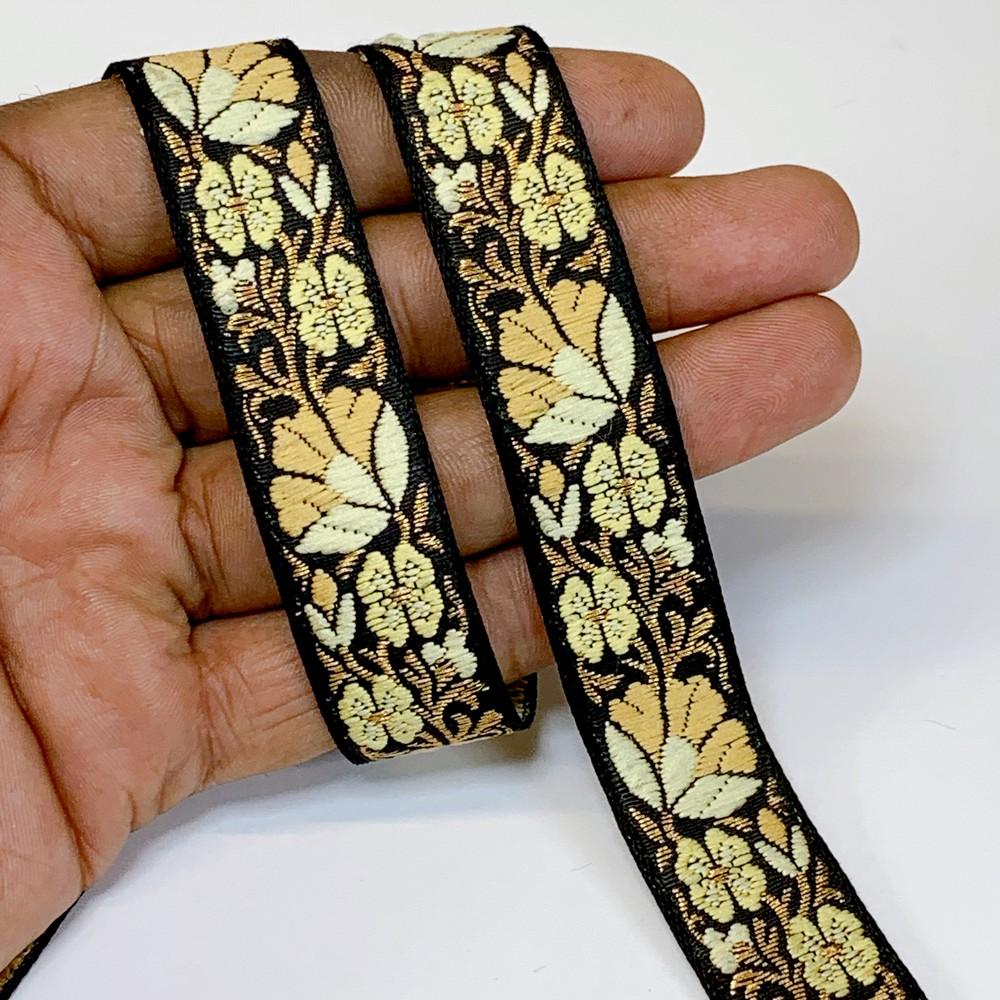 20 mm Designer Colourful Jacquard Ribbon, shown on white cotton