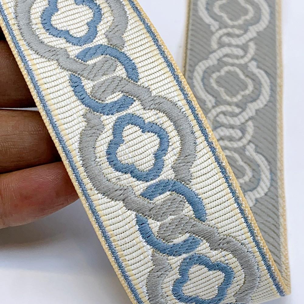 40mm Elegant Tapestry Tape with Geometric Chain Pattern, shown on white cotton