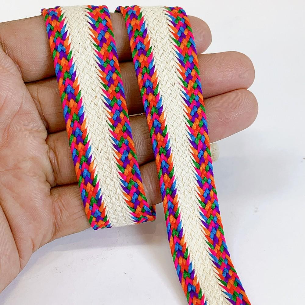 22mm Braided Trim Ethnic Lace for Garments & Crafts, shown on white cotton
