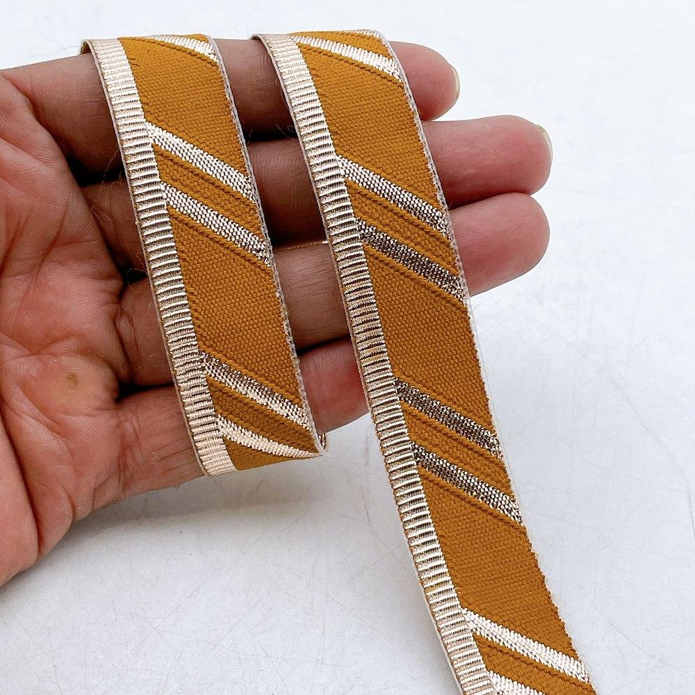 22mm Fancy Gota Work Ribbon Spool Diagonal Zari Stripe Lace Trim for Sewing, Crafts & Apparel, shown on white cotton