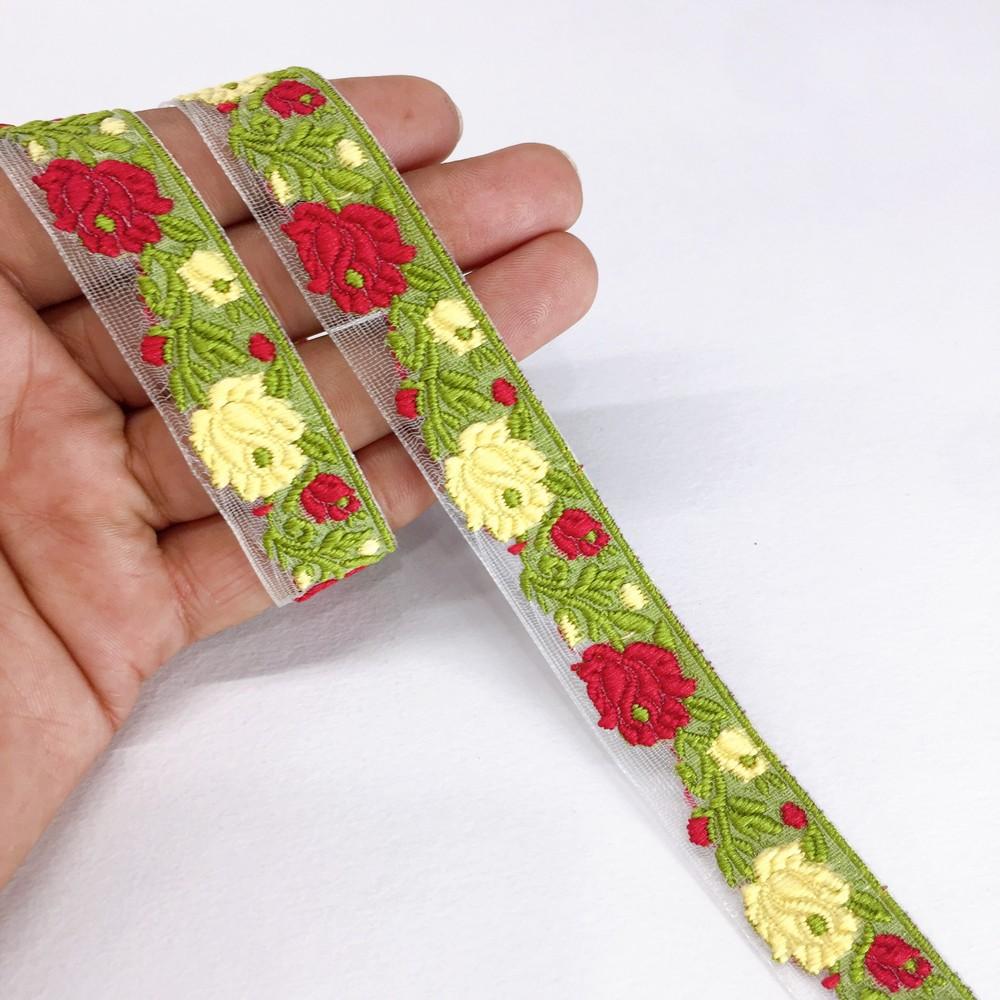 20mm flower creeper vine trim, shown on white cotton