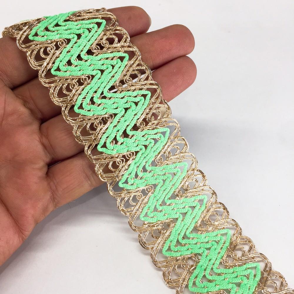 40mm Limegreen Zigzag wave crochet design, from the Lami Trims catalogue