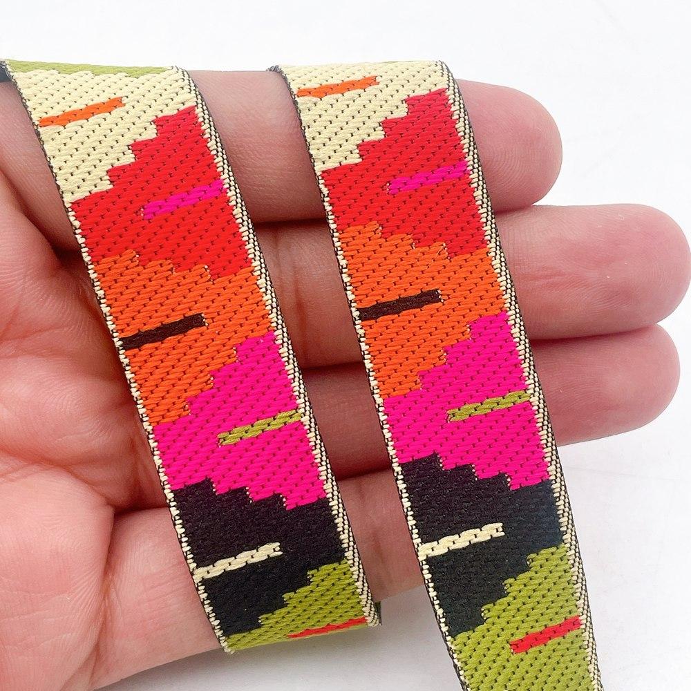 20mm Traditional Kullu Patti Jacquard Ribbon Trim - Woven Tribal Border for Ethnic Wear and Saree Edging, shown on white cotton